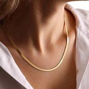 18K Gold Plated Herringbone Necklace | Waterproof & Sweatproof